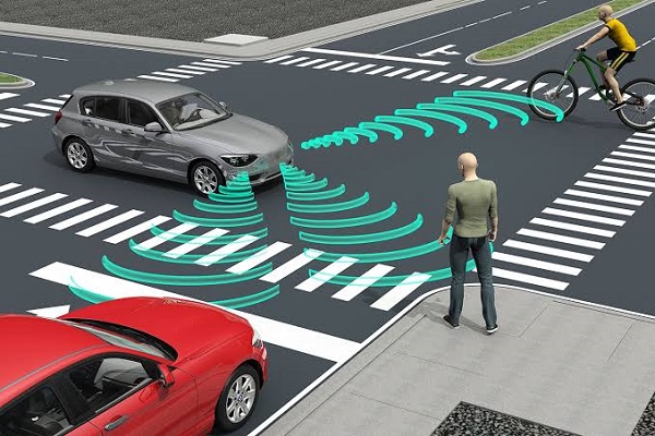 3D Illustration Of Self Driving Electronic Computer Cars On Road.